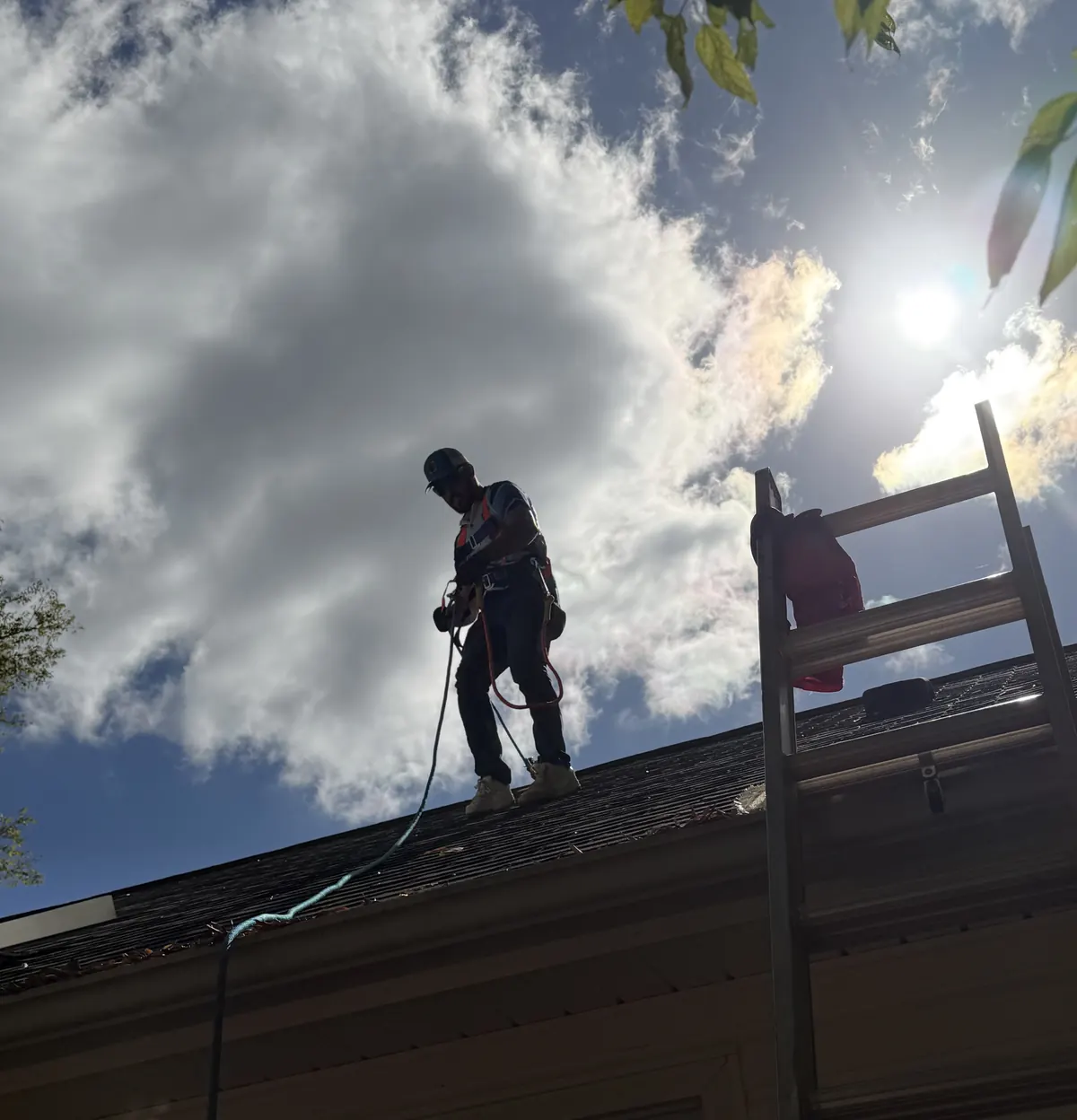 A Roof Armor treatment being sprayed on an asphalt shingle roof
